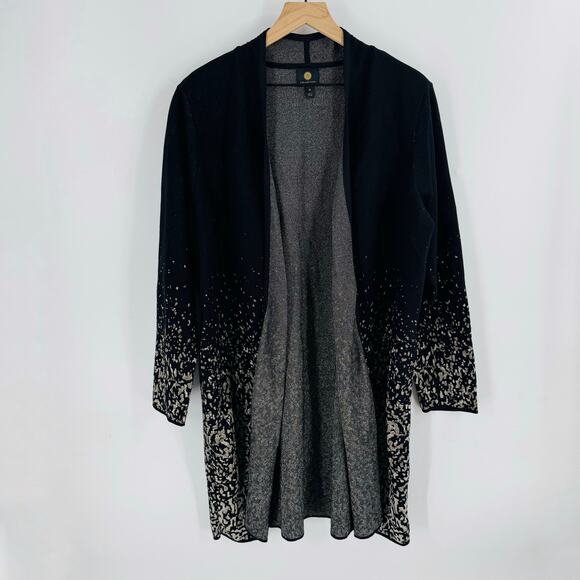 JM Collection Black Gold Ombre Open Front Cardigan Sweater 2X Dressy Holiday Top - Picture 1 of 9